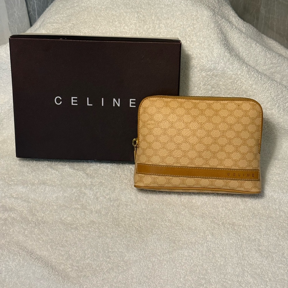 Celine Tan Monogram Canvas Zip Pouch